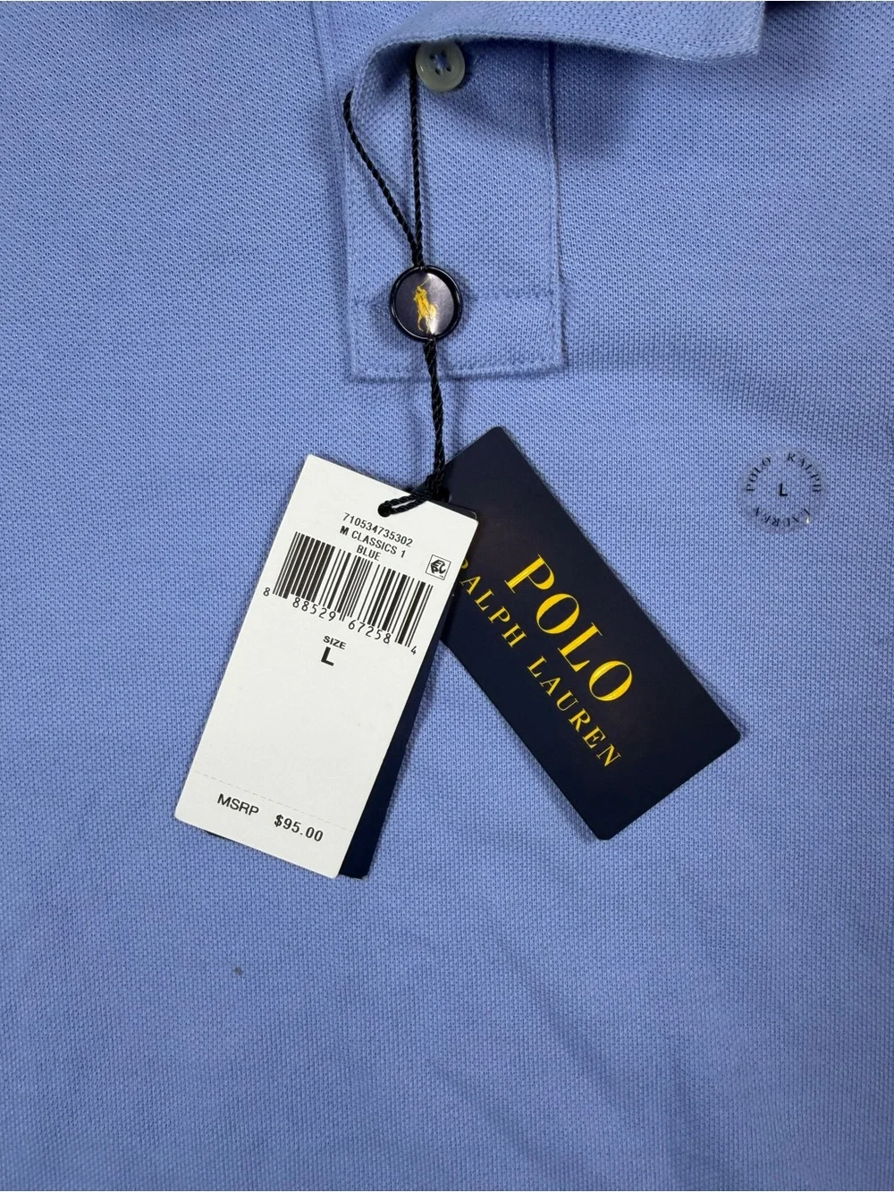 NWT Polo Ralph Lauren Large Men's Sky Blue Polo Shirt with Navy Pony